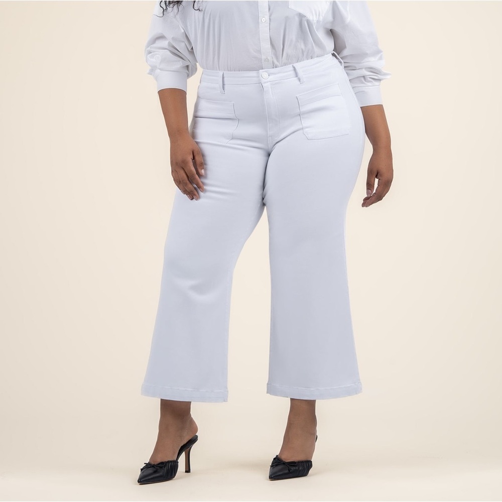 Kut from the Kloth Meg‎ Wide Leg High Rise Jeans Pants White NWT Plus Size 24W
